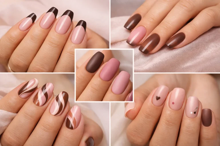 Brown and Pink Nails