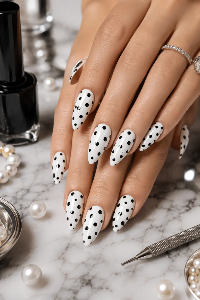 Black and White Polka Dot Nail