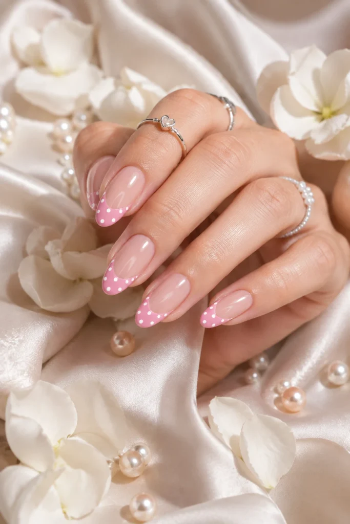 Pink Polka Dot French Tip Nail