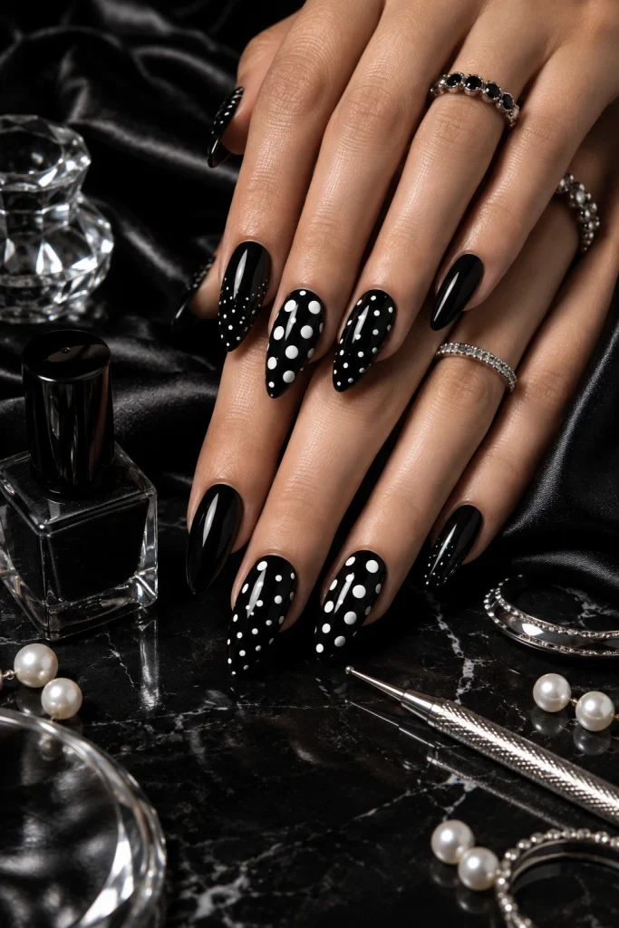 Black and White Polka Dot Nail