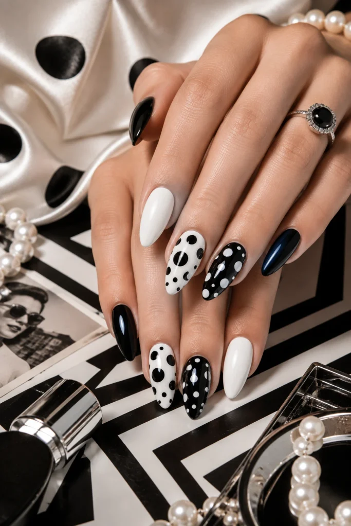 Black and White Polka Dot Nail