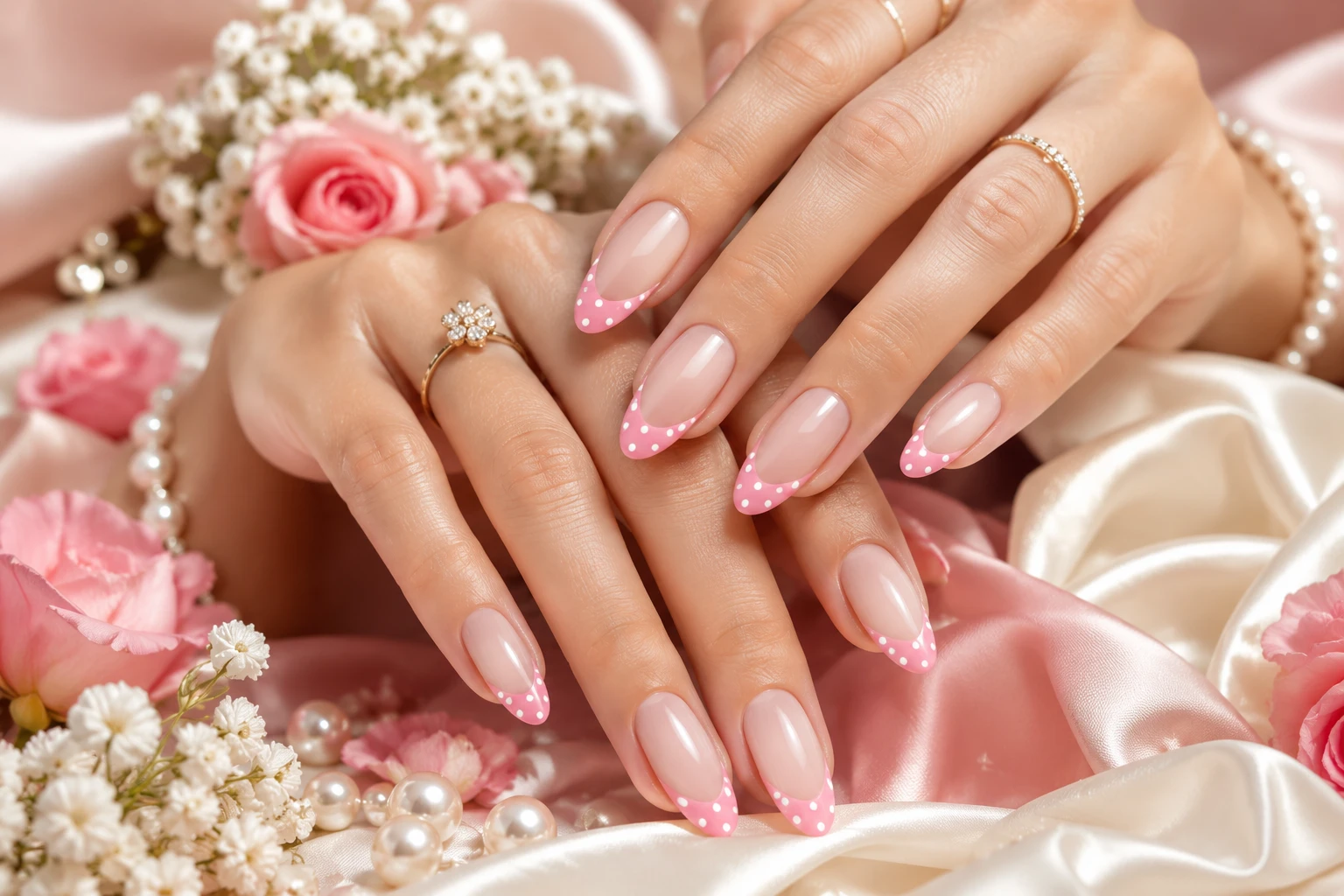 Pink Polka Dot French Tip Nail