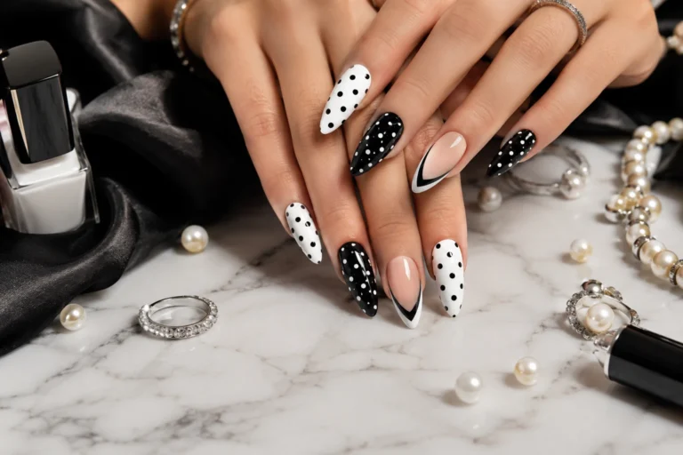 Black and White Polka Dot Nail